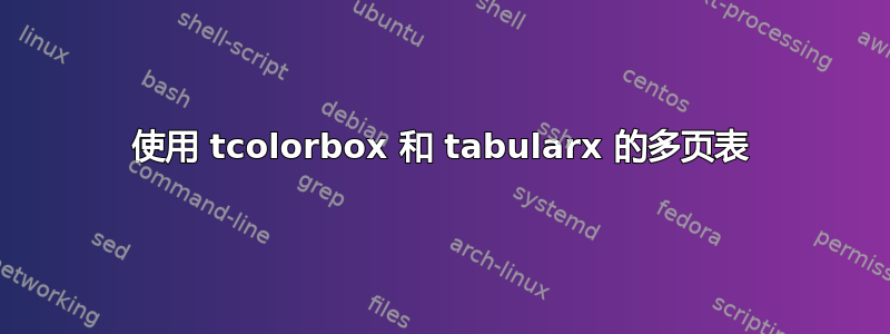 使用 tcolorbox 和 tabularx 的多页表