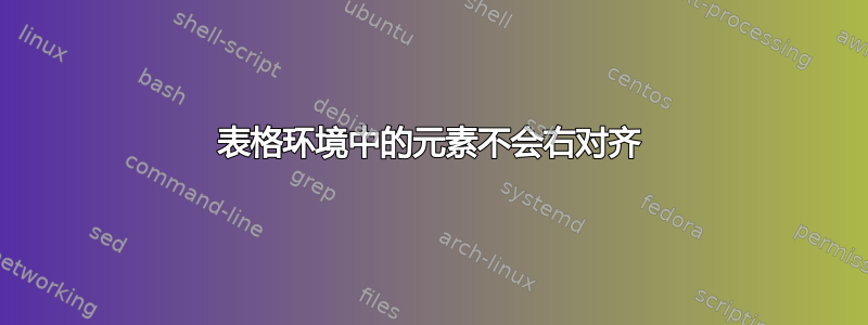 表格环境中的元素不会右对齐