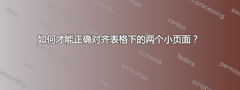 如何才能正确对齐表格下的两个小页面？