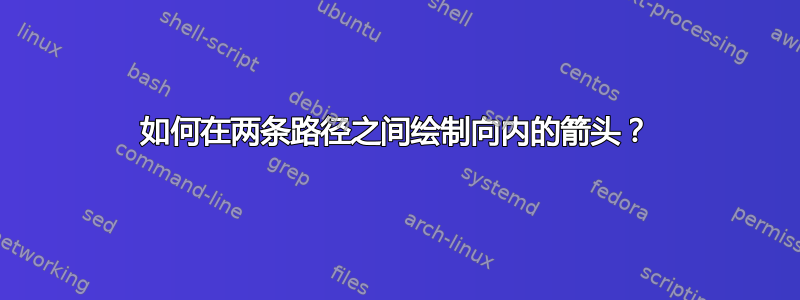 如何在两条路径之间绘制向内的箭头？