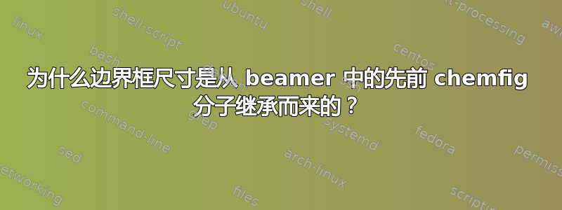 为什么边界框尺寸是从 beamer 中的先前 chemfig 分子继承而来的？