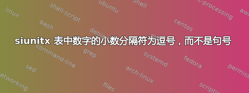 siunitx 表中数字的小数分隔符为逗号，而不是句号