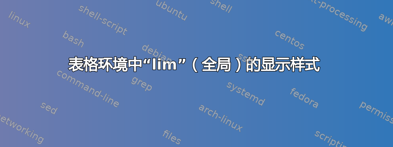 表格环境中“lim”（全局）的显示样式