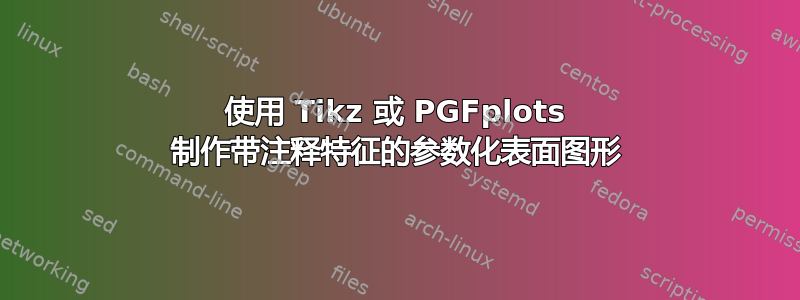 使用 Tikz 或 PGFplots 制作带注释特征的参数化表面图形