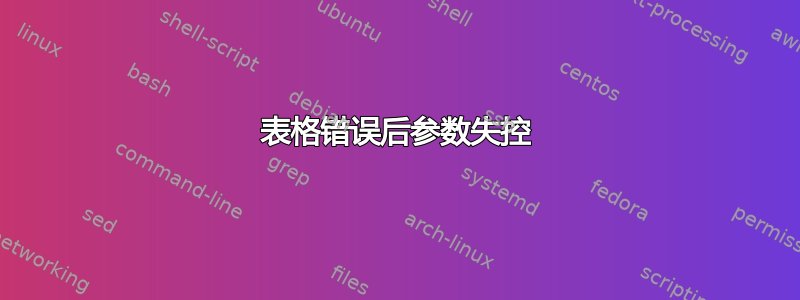 表格错误后参数失控