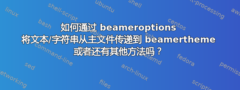 如何通过 beameroptions 将文本/字符串从主文件传递到 beamertheme 或者还有其他方法吗？