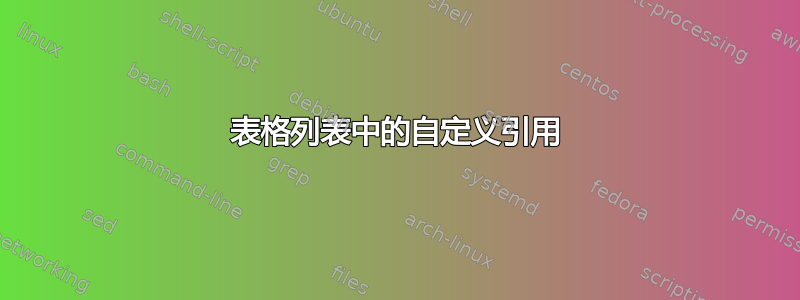 表格列表中的自定义引用