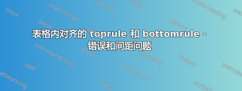 表格内对齐的 toprule 和 bottomrule - 错误和间距问题