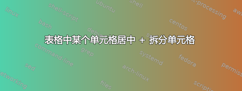 表格中某个单元格居中 + 拆分单元格