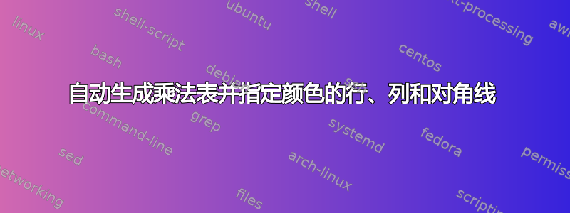 自动生成乘法表并指定颜色的行、列和对角线