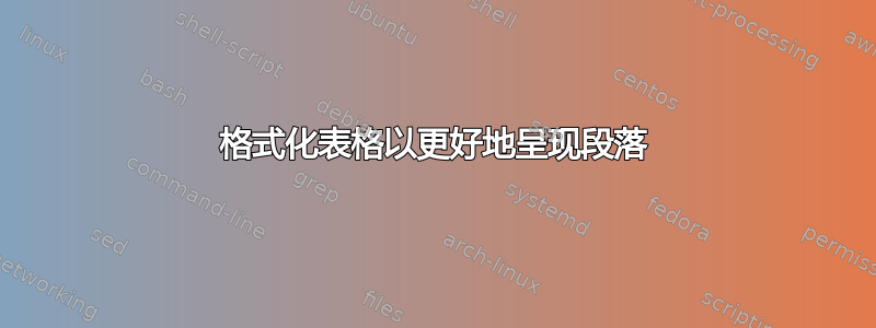 格式化表格以更好地呈现段落