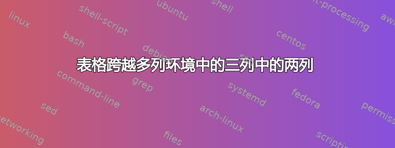 表格跨越多列环境中的三列中的两列