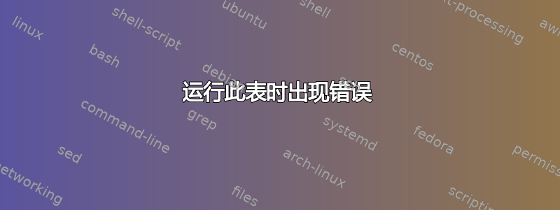 运行此表时出现错误