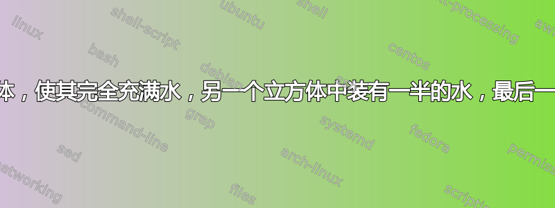 如何画一个立方体，使其完全充满水，另一个立方体中装有一半的水，最后一个立方体留空？