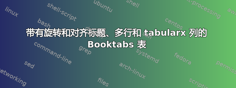 带有旋转和对齐标题、多行和 tabularx 列的 Booktabs 表