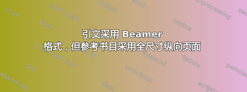 引文采用 Beamer 格式，但参考书目采用全尺寸纵向页面