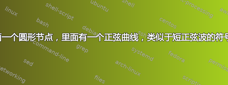 画一个圆形节点，里面有一个正弦曲线，类似于短正弦波的符号