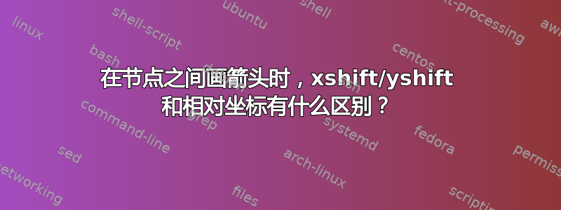 在节点之间画箭头时，xshift/yshift 和相对坐标有什么区别？