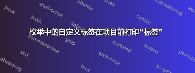 枚举中的自定义标签在项目前打印“标签”