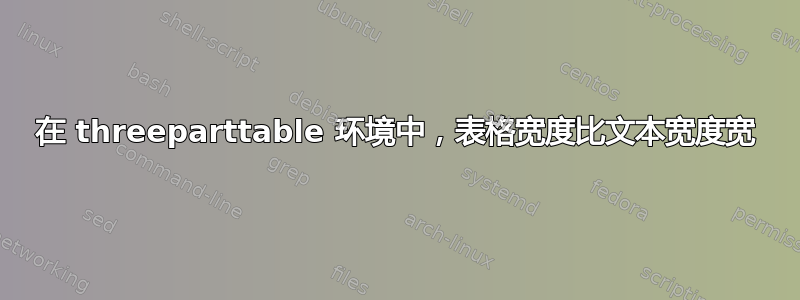 在 threeparttable 环境中，表格宽度比文本宽度宽