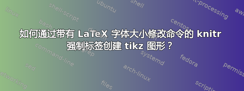 如何通过带有 LaTeX 字体大小修改命令的 knitr 强制标签创建 tikz 图形？