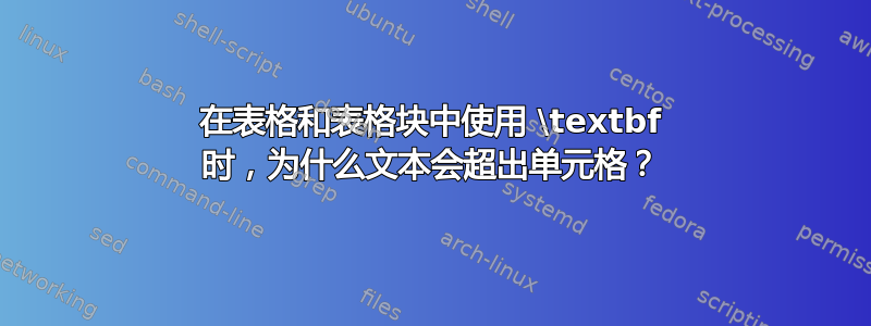 在表格和表格块中使用 \textbf 时，为什么文本会超出单元格？