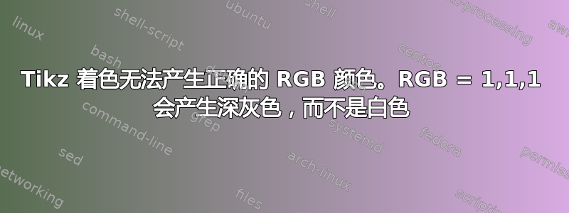 Tikz 着色无法产生正确的 RGB 颜色。RGB = 1,1,1 会产生深灰色，而不是白色