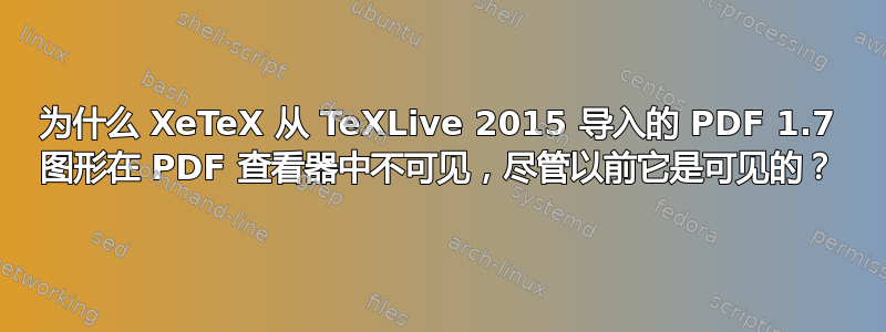 为什么 XeTeX 从 TeXLive 2015 导入的 PDF 1.7 图形在 PDF 查看器中不可见，尽管以前它是可见的？