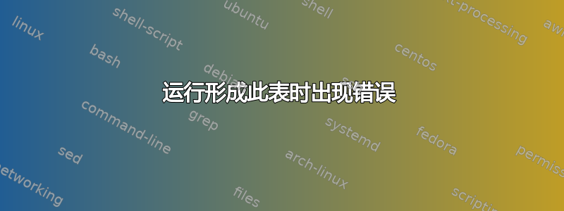 运行形成此表时出现错误