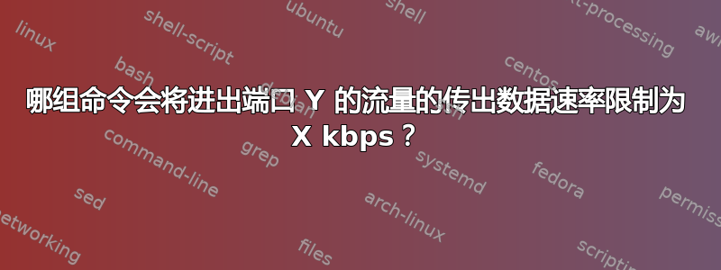 哪组命令会将进出端口 Y 的流量的传出数据速率限制为 X kbps？