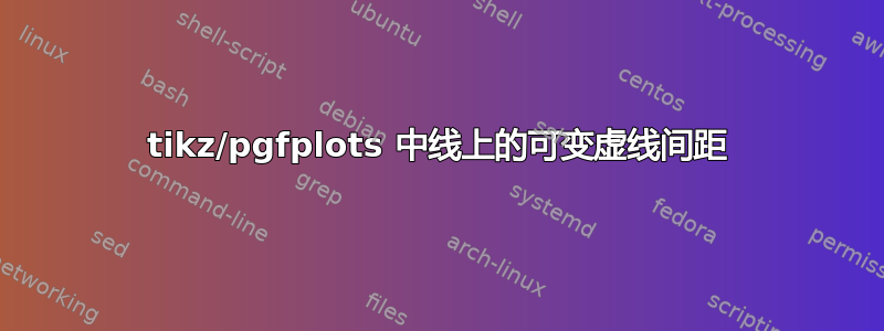 tikz/pgfplots 中线上的可变虚线间距