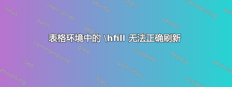 表格环境中的 \hfill 无法正确刷新