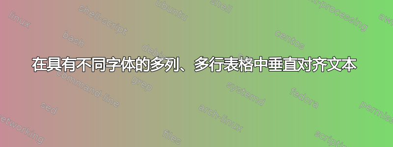 在具有不同字体的多列、多行表格中垂直对齐文本