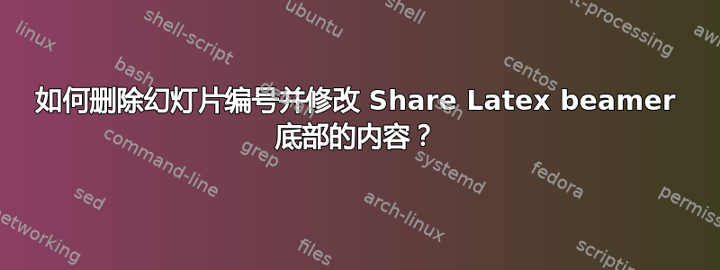 如何删除幻灯片编号并修改 Share Latex beamer 底部的内容？