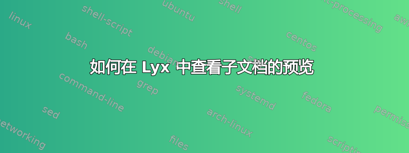 如何在 Lyx 中查看子文档的预览