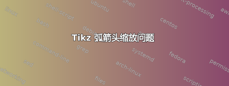 Tikz 弧箭头缩放问题