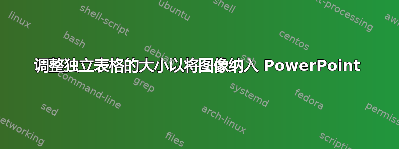 调整独立表格的大小以将图像纳入 PowerPoint