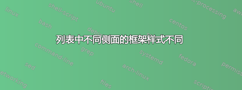 列表中不同侧面的框架样式不同