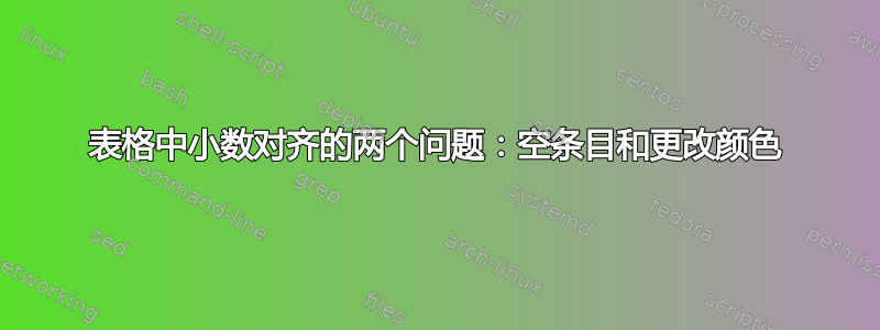 表格中小数对齐的两个问题：空条目和更改颜色