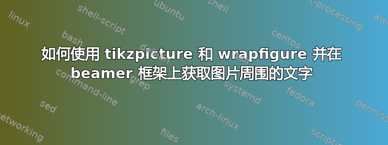 如何使用 tikzpicture 和 wrapfigure 并在 beamer 框架上获取图片周围的文字