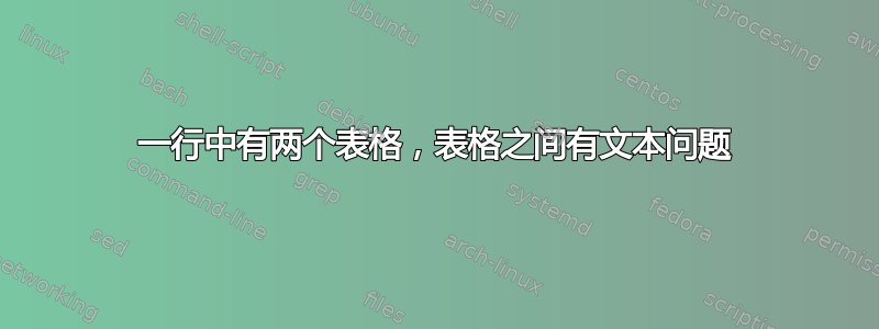 一行中有两个表格，表格之间有文本问题