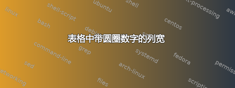 表格中带圆圈数字的列宽