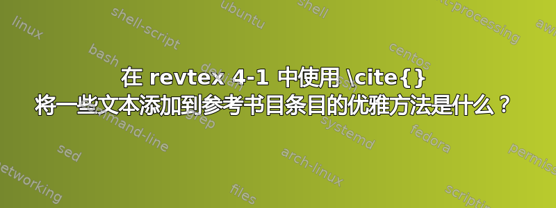 在 revtex 4-1 中使用 \cite{} 将一些文本添加到参考书目条目的优雅方法是什么？