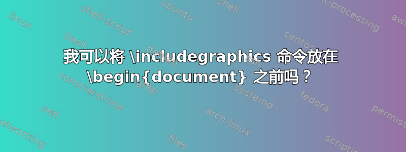 我可以将 \includegraphics 命令放在 \begin{document} 之前吗？