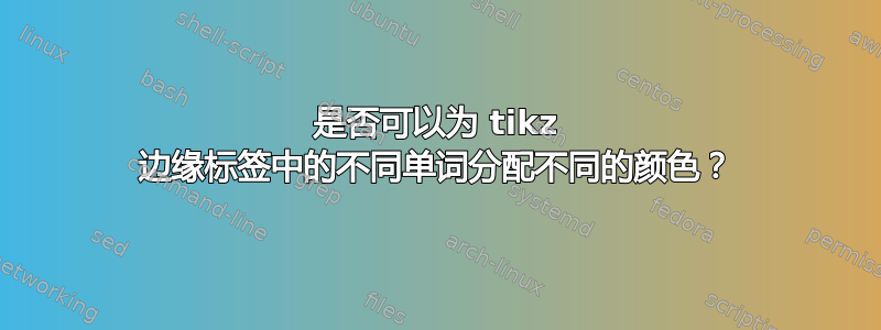 是否可以为 tikz 边缘标签中的不同单词分配不同的颜色？