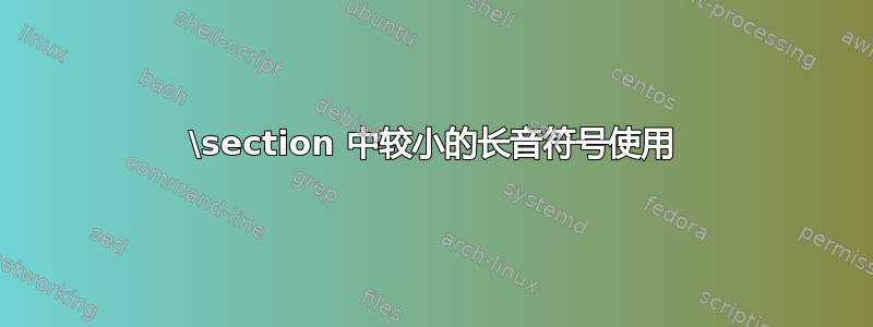 \section 中较小的长音符号使用