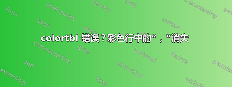 colortbl 错误？彩色行中的“，”消失