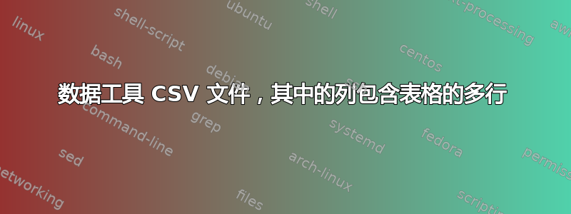 数据工具 CSV 文件，其中的列包含表格的多行