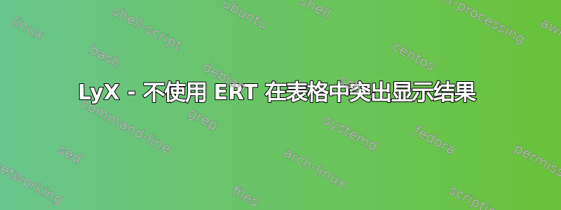 LyX - 不使用 ERT 在表格中突出显示结果