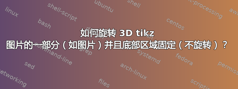 如何旋转 3D tikz 图片的一部分（如图片）并且底部区域固定（不旋转）？